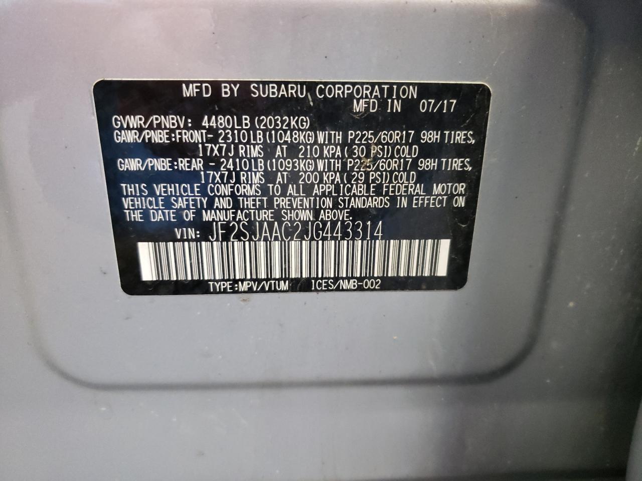 Photo 12 VIN: JF2SJAAC2JG443314 - SUBARU FORESTER 