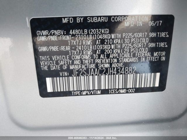 Photo 8 VIN: JF2SJAAC2JH434882 - SUBARU FORESTER 