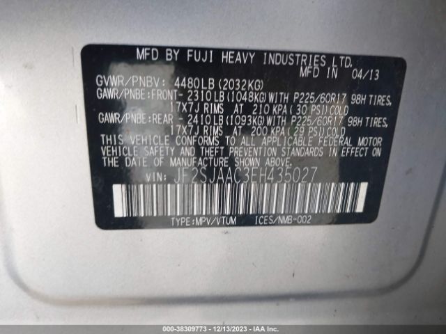 Photo 8 VIN: JF2SJAAC3EH435027 - SUBARU FORESTER 