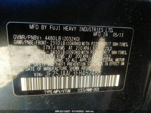 Photo 8 VIN: JF2SJAAC3EH452488 - SUBARU FORESTER 