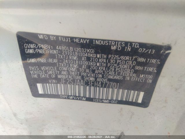 Photo 8 VIN: JF2SJAAC3EH477701 - SUBARU FORESTER 