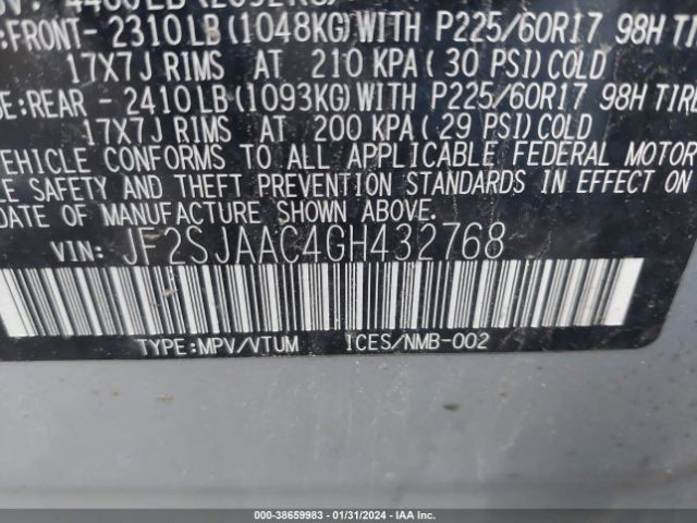 Photo 8 VIN: JF2SJAAC4GH432768 - SUBARU FORESTER 