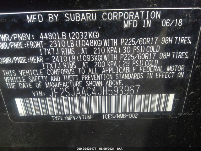 Photo 8 VIN: JF2SJAAC4JH593967 - SUBARU FORESTER 