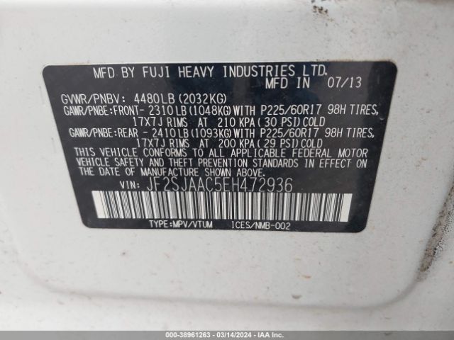 Photo 8 VIN: JF2SJAAC5EH472936 - SUBARU FORESTER 