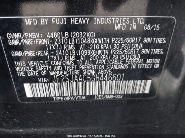 Photo 8 VIN: JF2SJAAC5GH446601 - SUBARU FORESTER 