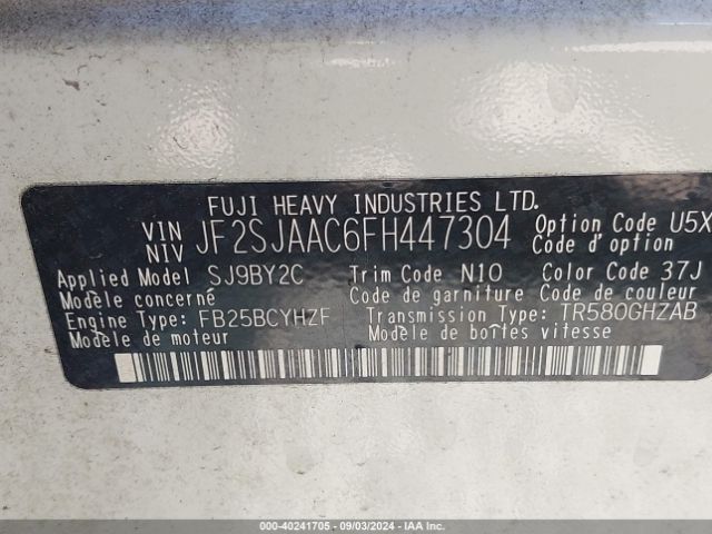 Photo 8 VIN: JF2SJAAC6FH447304 - SUBARU FORESTER 