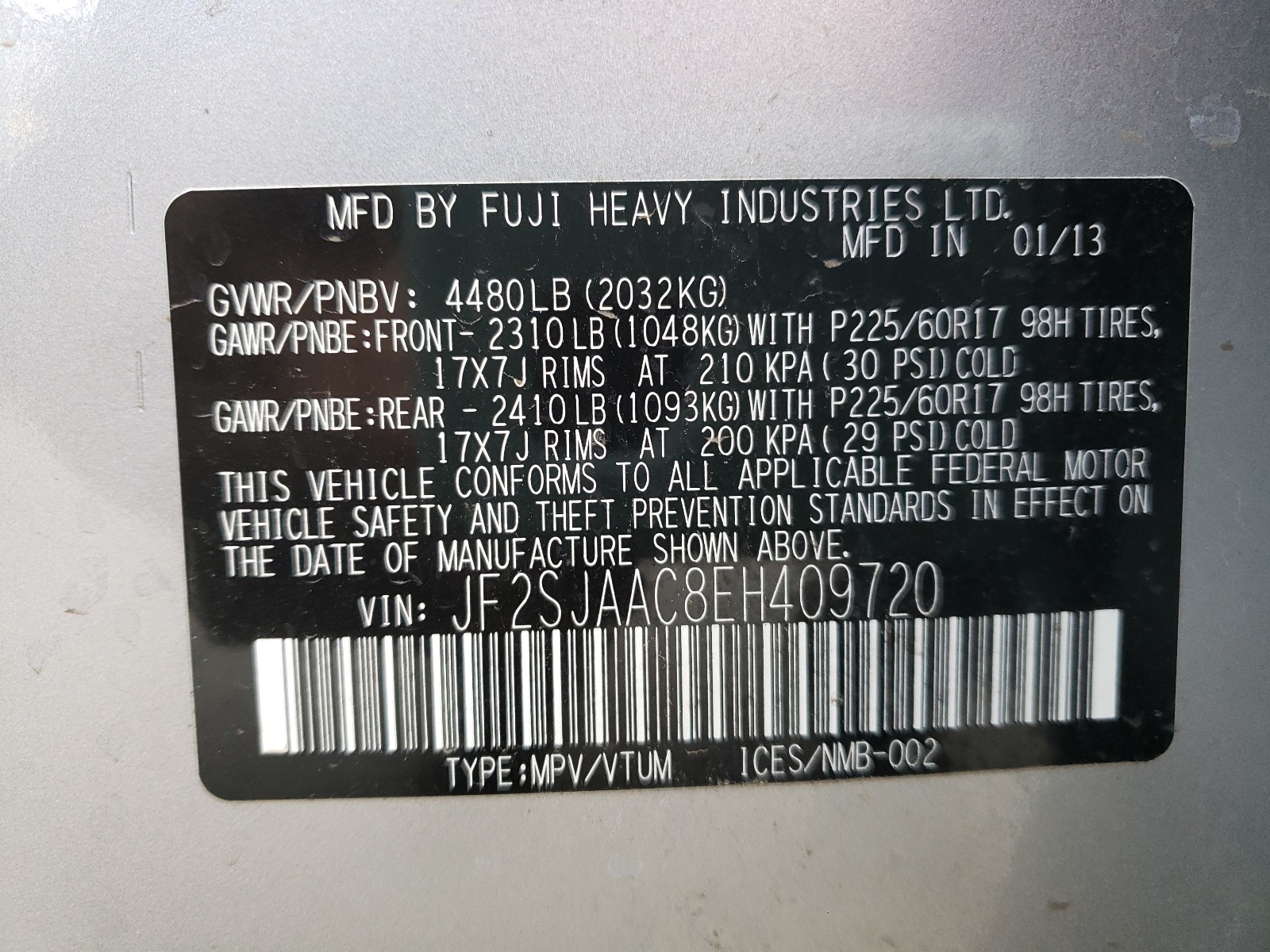 Photo 9 VIN: JF2SJAAC8EH409720 - SUBARU FORESTER 2 