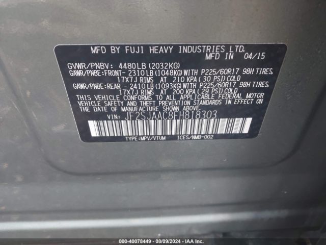 Photo 8 VIN: JF2SJAAC8FH818303 - SUBARU FORESTER 