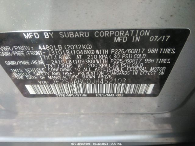 Photo 8 VIN: JF2SJABC0JH452103 - SUBARU FORESTER 