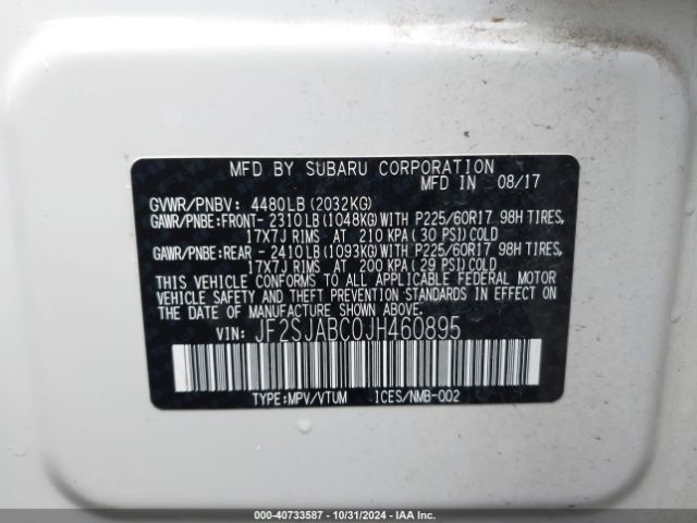 Photo 8 VIN: JF2SJABC0JH460895 - SUBARU FORESTER 