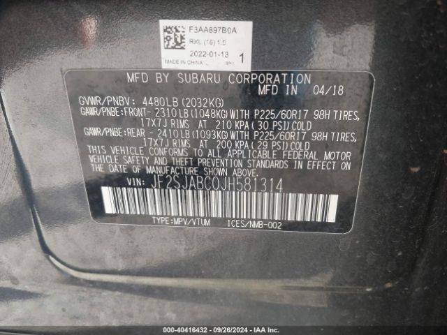 Photo 8 VIN: JF2SJABC0JH581314 - SUBARU FORESTER 