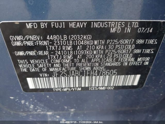 Photo 8 VIN: JF2SJABC1FH478605 - SUBARU FORESTER 