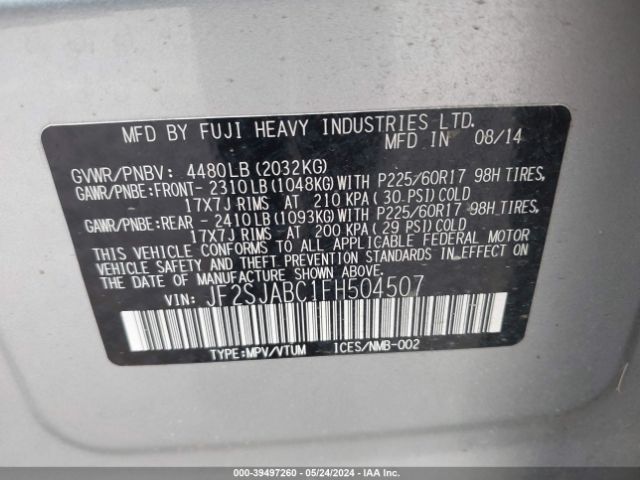 Photo 8 VIN: JF2SJABC1FH504507 - SUBARU FORESTER 