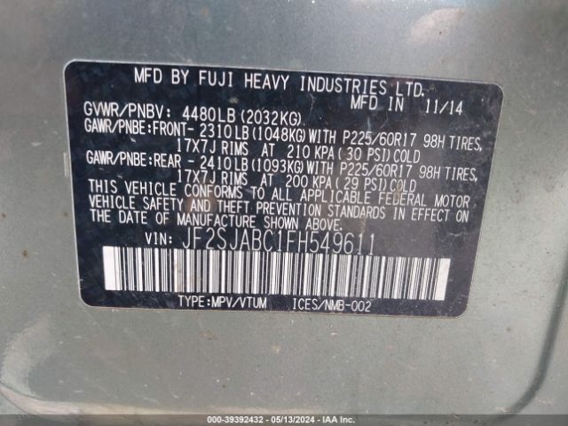 Photo 8 VIN: JF2SJABC1FH549611 - SUBARU FORESTER 