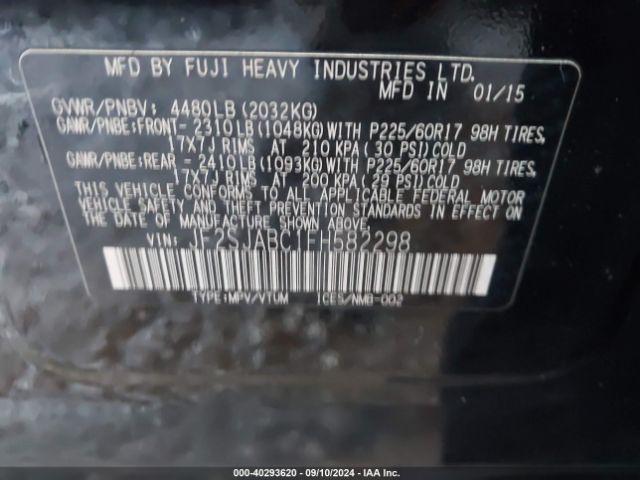 Photo 8 VIN: JF2SJABC1FH582298 - SUBARU FORESTER 