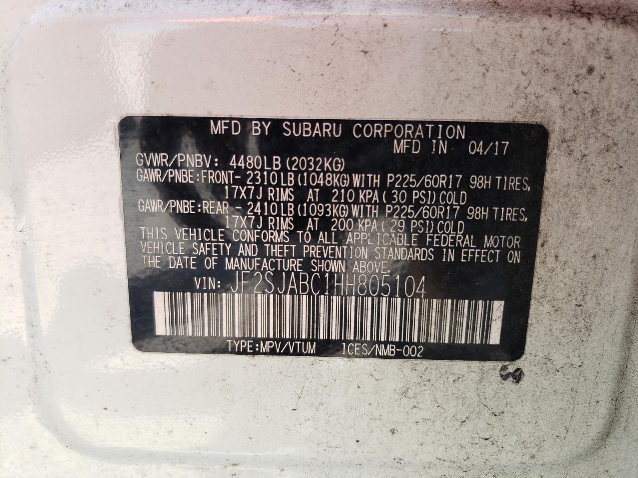 Photo 11 VIN: JF2SJABC1HH805104 - SUBARU FORESTER 