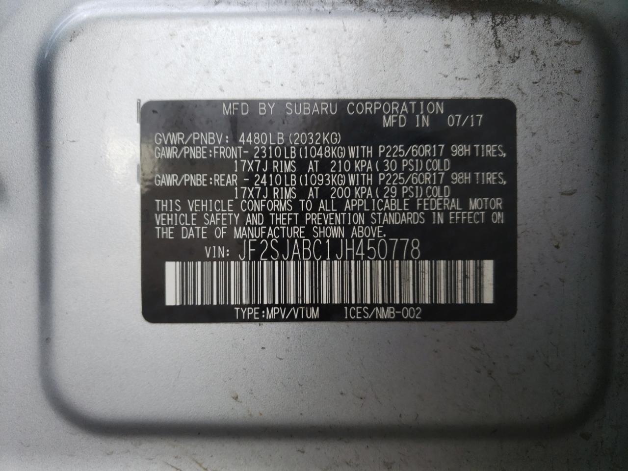 Photo 11 VIN: JF2SJABC1JH450778 - SUBARU FORESTER 