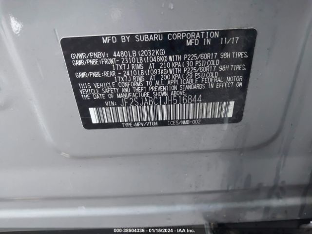 Photo 8 VIN: JF2SJABC1JH516844 - SUBARU FORESTER 