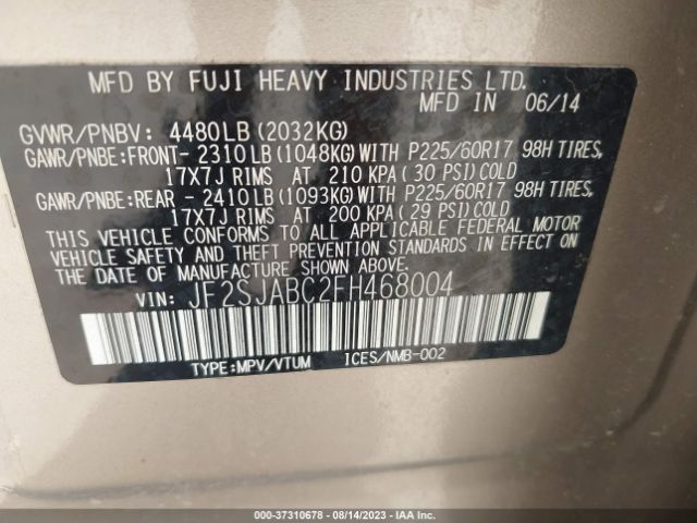 Photo 8 VIN: JF2SJABC2FH468004 - SUBARU FORESTER 