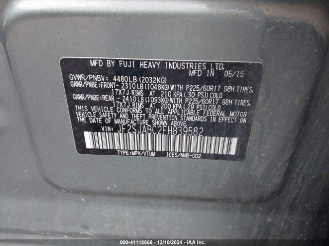 Photo 8 VIN: JF2SJABC2FH839582 - SUBARU FORESTER 