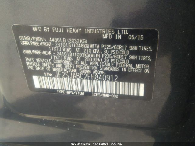 Photo 8 VIN: JF2SJABC2FH840912 - SUBARU FORESTER 