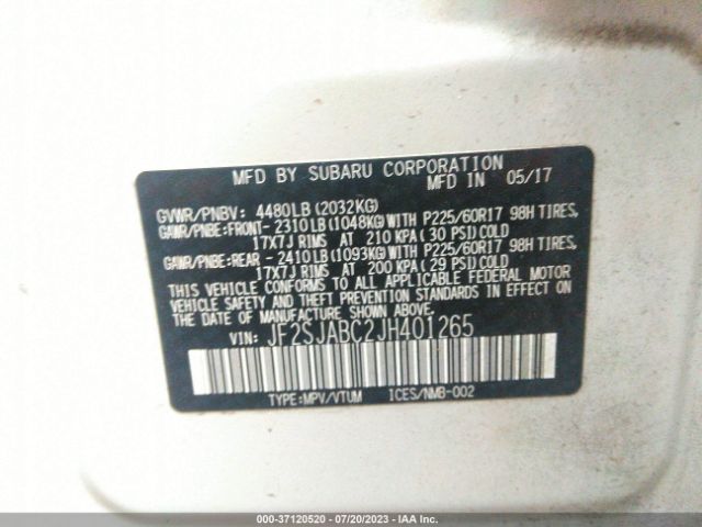 Photo 8 VIN: JF2SJABC2JH401265 - SUBARU FORESTER 