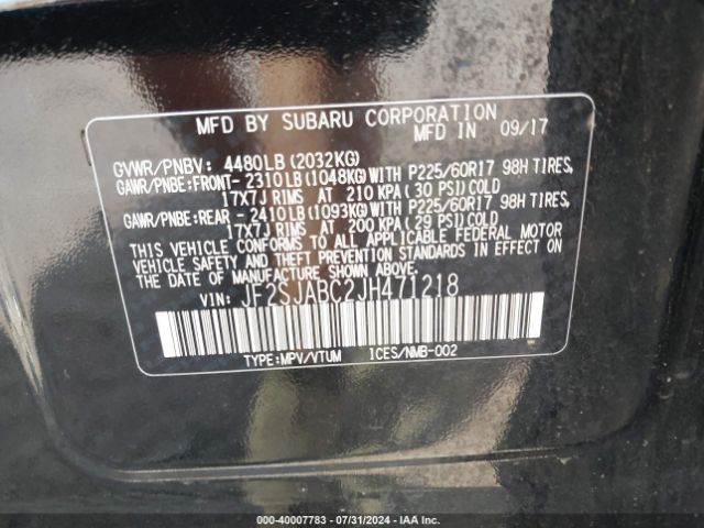 Photo 8 VIN: JF2SJABC2JH471218 - SUBARU FORESTER 