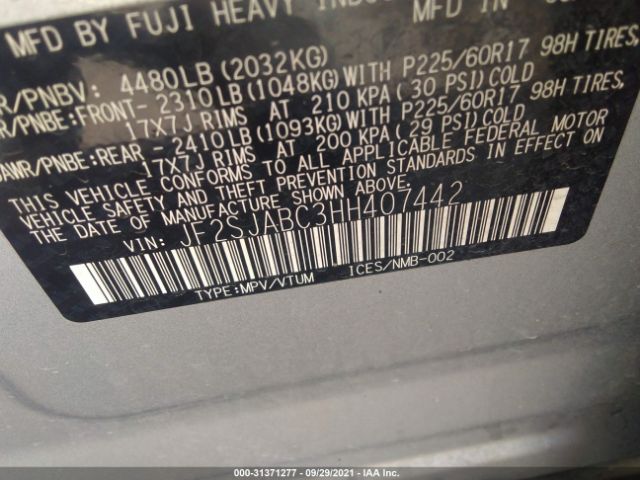 Photo 8 VIN: JF2SJABC3HH407442 - SUBARU FORESTER 