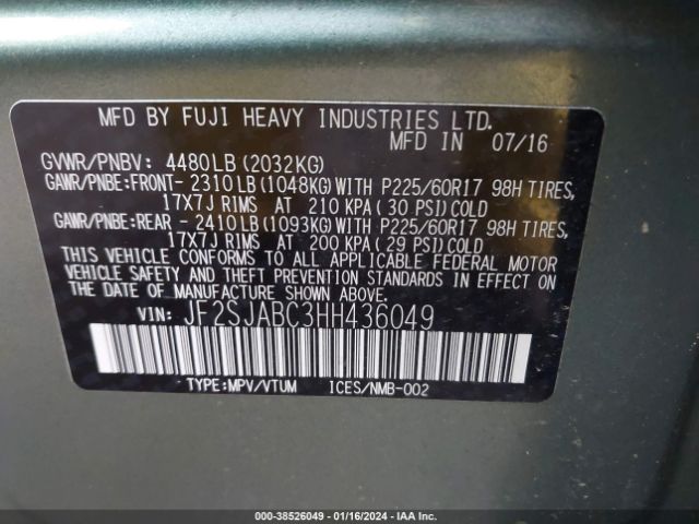 Photo 8 VIN: JF2SJABC3HH436049 - SUBARU FORESTER 