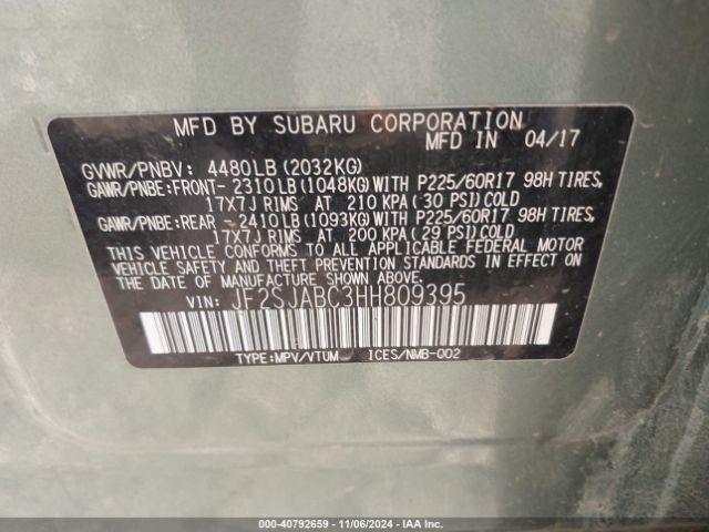 Photo 8 VIN: JF2SJABC3HH809395 - SUBARU FORESTER 