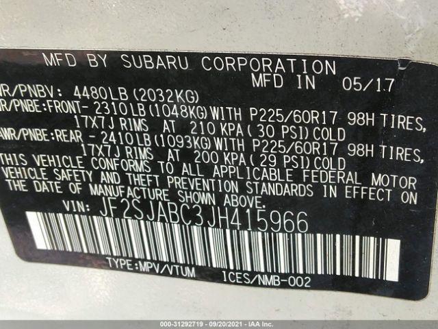 Photo 8 VIN: JF2SJABC3JH415966 - SUBARU FORESTER 