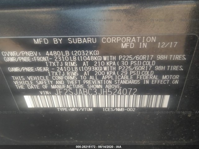 Photo 8 VIN: JF2SJABC3JH524072 - SUBARU FORESTER 