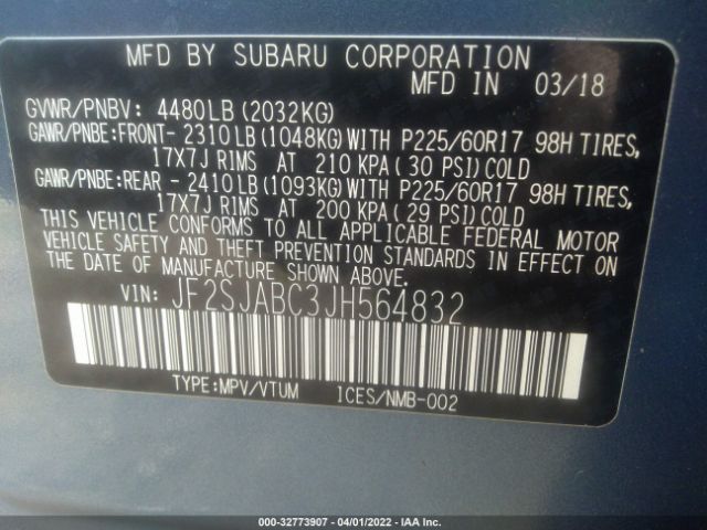 Photo 8 VIN: JF2SJABC3JH564832 - SUBARU FORESTER 