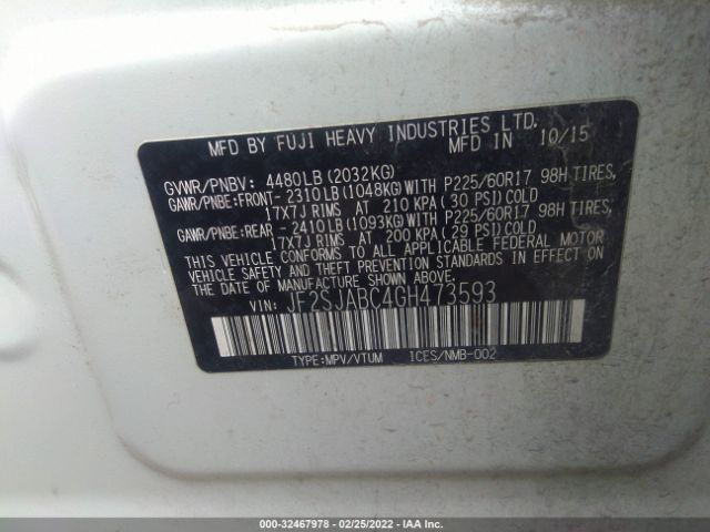 Photo 8 VIN: JF2SJABC4GH473593 - SUBARU FORESTER 