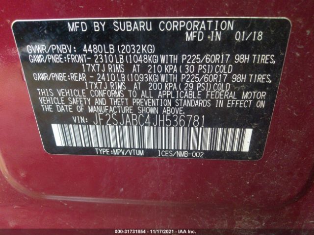 Photo 8 VIN: JF2SJABC4JH536781 - SUBARU FORESTER 