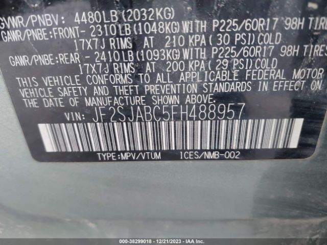 Photo 8 VIN: JF2SJABC5FH488957 - SUBARU FORESTER 