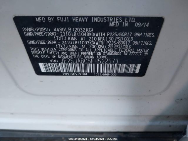 Photo 8 VIN: JF2SJABC5FH522573 - SUBARU FORESTER 