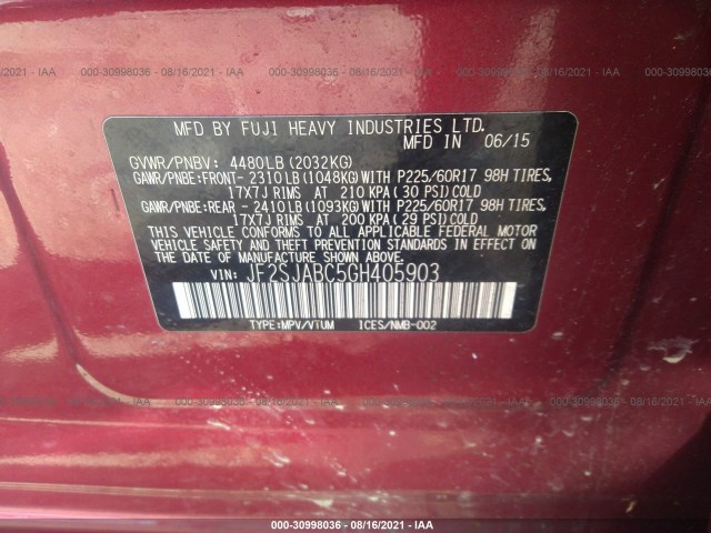 Photo 8 VIN: JF2SJABC5GH405903 - SUBARU FORESTER 