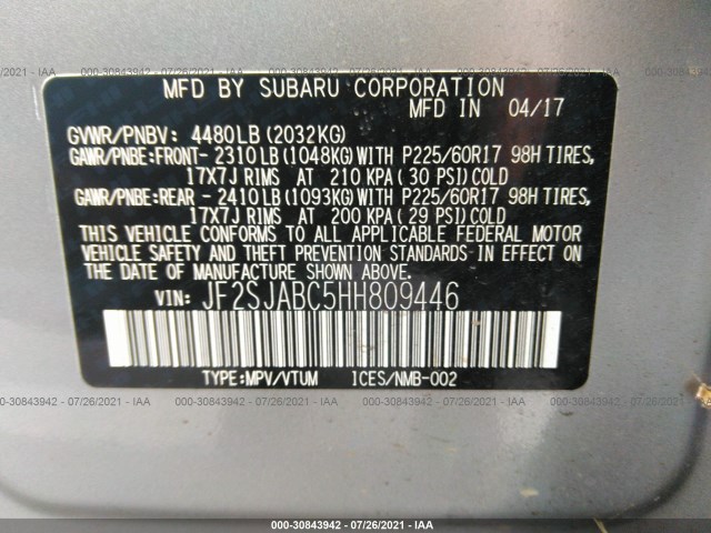 Photo 8 VIN: JF2SJABC5HH809446 - SUBARU FORESTER 