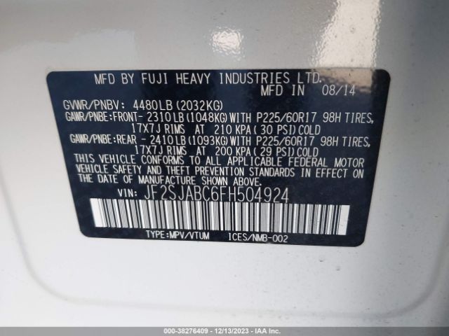 Photo 8 VIN: JF2SJABC6FH504924 - SUBARU FORESTER 