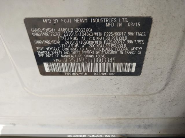 Photo 8 VIN: JF2SJABC6FH803345 - SUBARU FORESTER 