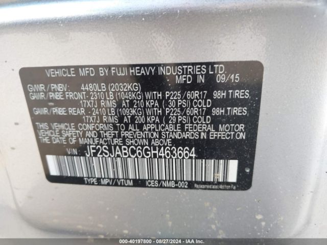 Photo 8 VIN: JF2SJABC6GH463664 - SUBARU FORESTER 