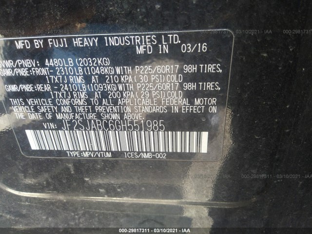 Photo 8 VIN: JF2SJABC6GH551985 - SUBARU FORESTER 