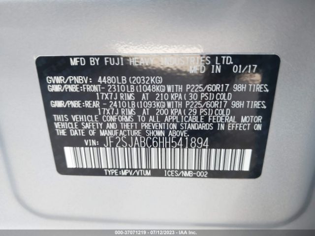 Photo 8 VIN: JF2SJABC6HH541894 - SUBARU FORESTER 