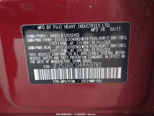 Photo 8 VIN: JF2SJABC6HH559781 - SUBARU FORESTER 