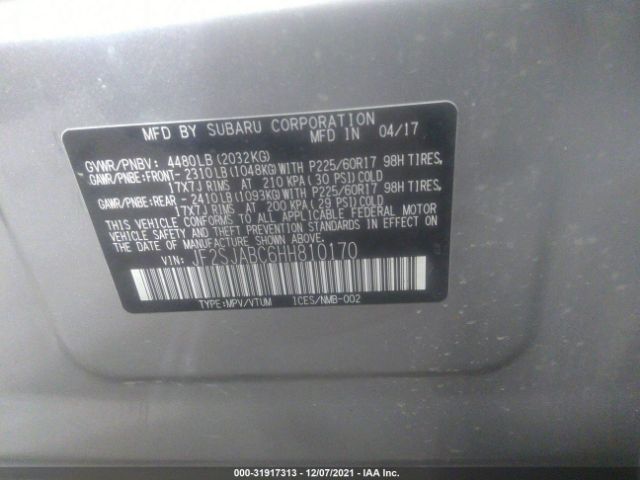 Photo 8 VIN: JF2SJABC6HH810170 - SUBARU FORESTER 