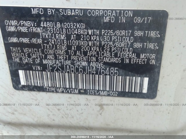 Photo 8 VIN: JF2SJABC6JH476485 - SUBARU FORESTER 