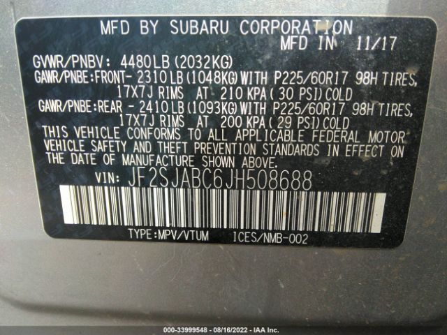 Photo 8 VIN: JF2SJABC6JH508688 - SUBARU FORESTER 