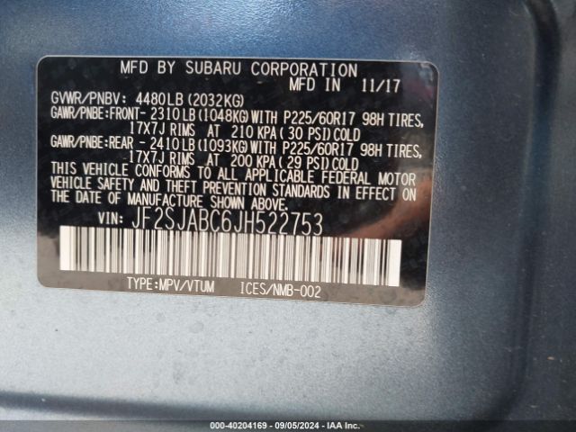 Photo 8 VIN: JF2SJABC6JH522753 - SUBARU FORESTER 