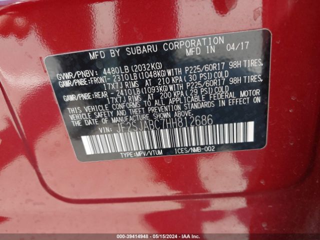 Photo 8 VIN: JF2SJABC7HH812686 - SUBARU FORESTER 